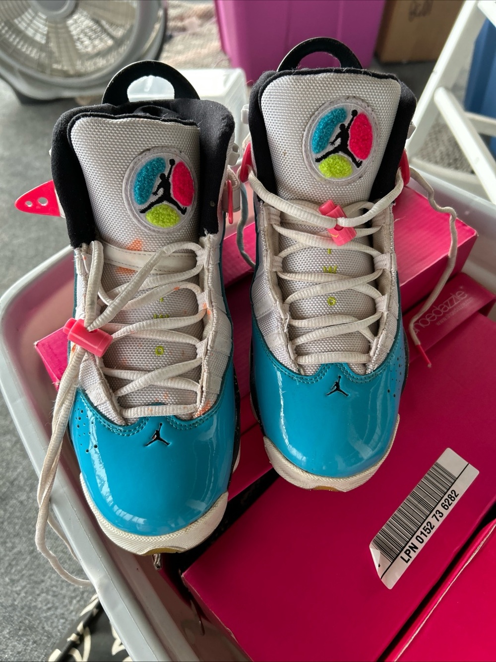 Air Jordan 6 Rings limited Kids Sneakers - Turquoise, Hot Pink & Neon Accents